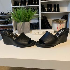 Calvin Klein black leather wedge BRAND NEW